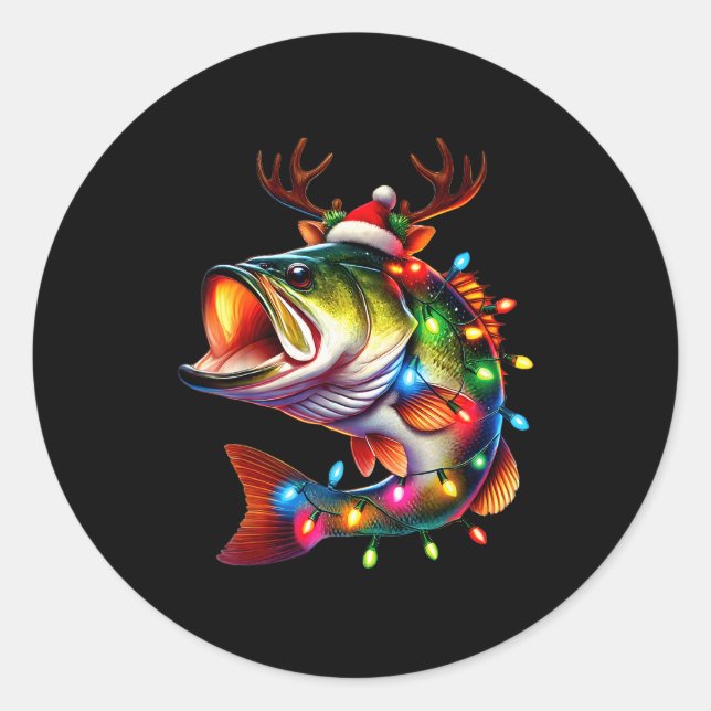 Merry Fishmas Santa Fishing Lovers Funny Fisherman Classic Round Sticker (Front)