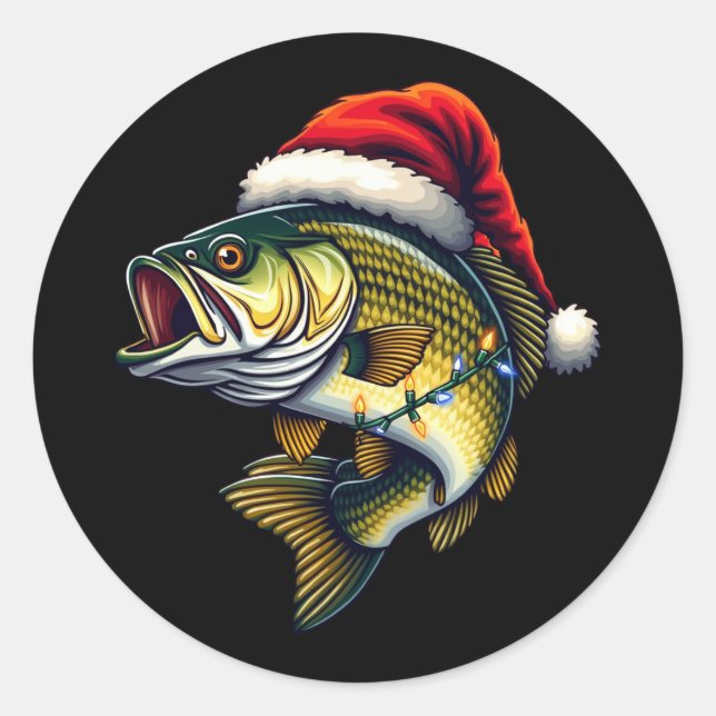 Merry Fishmas Santa Fishing Lovers Funny Fisherman Classic Round Sticker (Front)