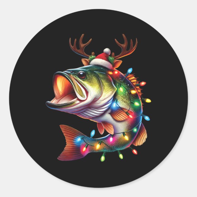 Merry Fishmas Santa Fishing Lovers Funny Fisherman Classic Round Sticker (Front)