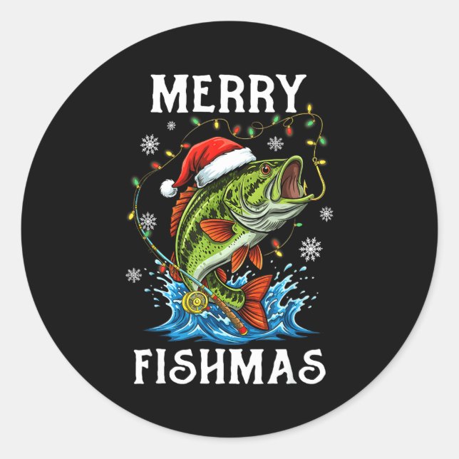 Merry Fishmas Santa Fishing Lovers Funny Fisherman Classic Round Sticker (Front)