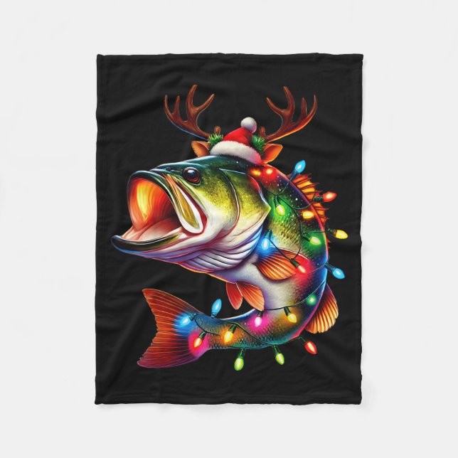 Merry Fishmas Santa Fishing Lovers Funny Fisherman Fleece Blanket (Front)