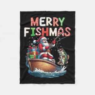 Merry Fishmas Santa Fishing Lovers Funny Fisherman Fleece Blanket