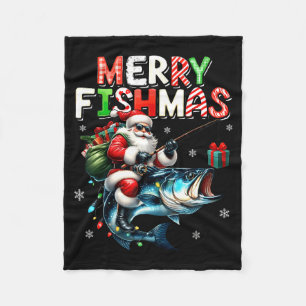 Merry Fishmas Santa Fishing Lovers Funny Fisherman Fleece Blanket