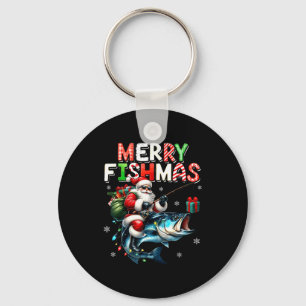 Merry Fishmas Santa Fishing Lovers Funny Fisherman Key Ring