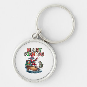 Merry Fishmas Santa Fishing Lovers Funny Fisherman Key Ring