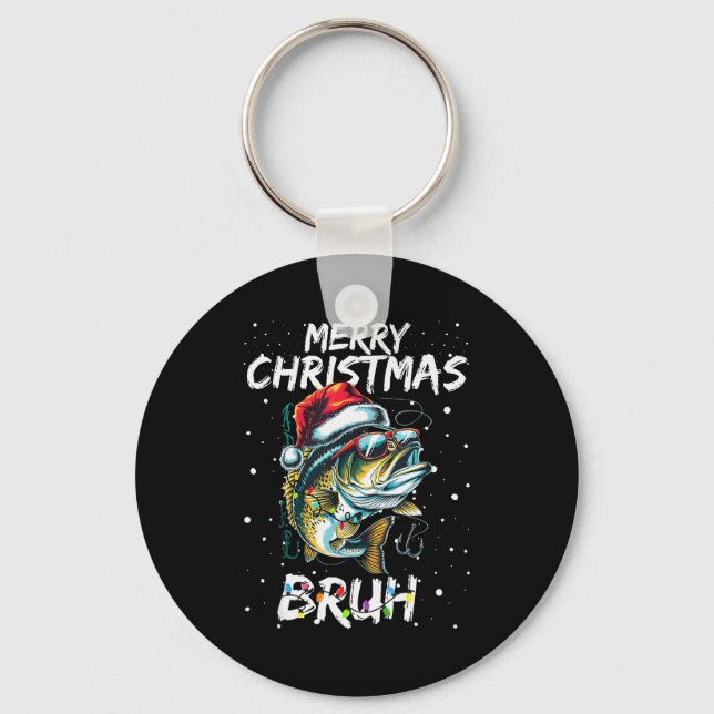 Merry Fishmas Santa Fishing Lovers Funny Fisherman Key Ring (Front)