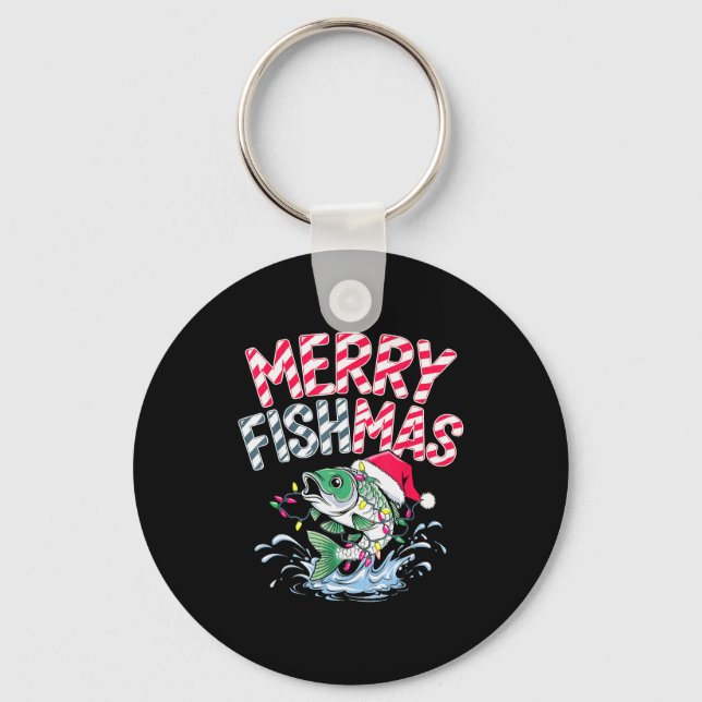 Merry Fishmas Santa Fishing Lovers Funny Fisherman Key Ring (Front)