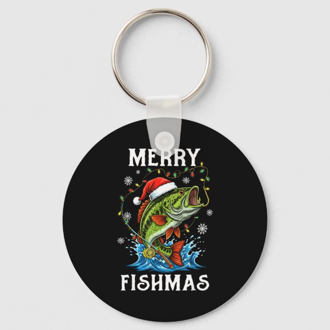 Merry Fishmas Santa Fishing Lovers Funny Fisherman Key Ring (Front)