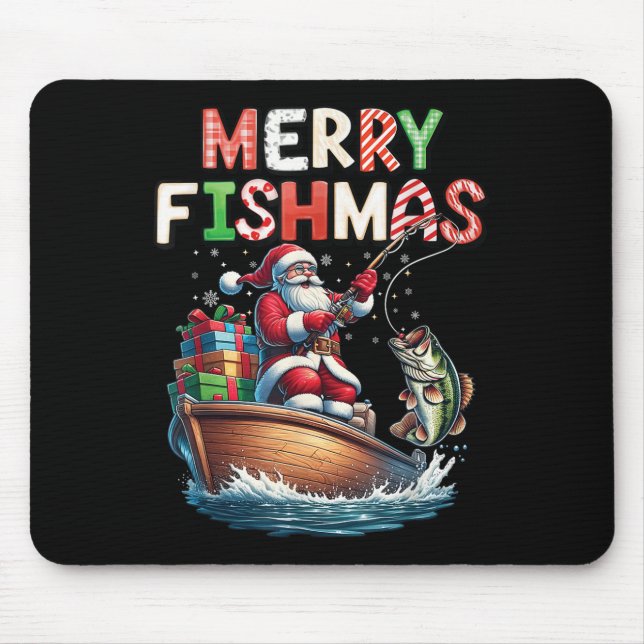 Merry Fishmas Santa Fishing Lovers Funny Fisherman Mouse Mat (Front)
