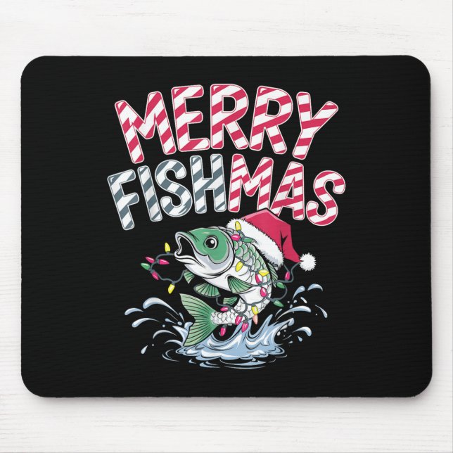 Merry Fishmas Santa Fishing Lovers Funny Fisherman Mouse Mat (Front)