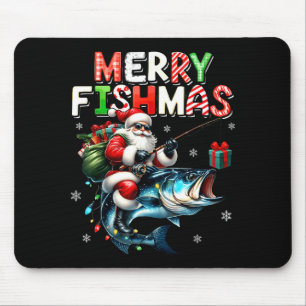 Merry Fishmas Santa Fishing Lovers Funny Fisherman Mouse Mat