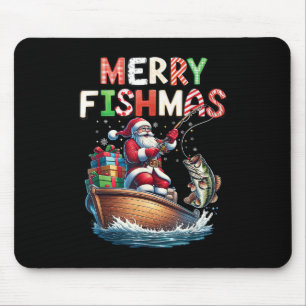 Merry Fishmas Santa Fishing Lovers Funny Fisherman Mouse Mat
