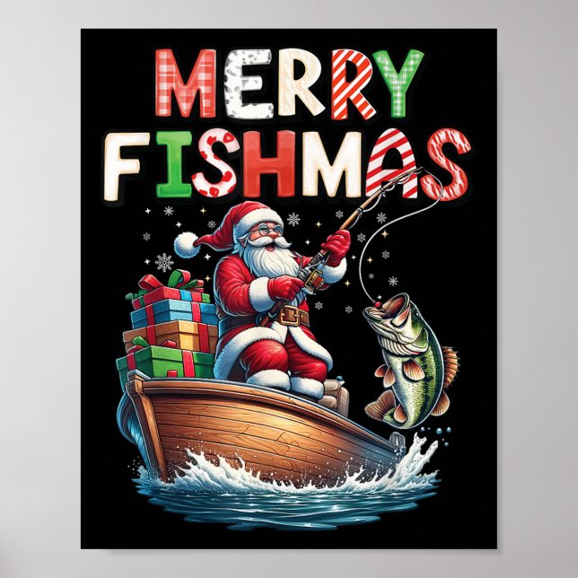 Merry Fishmas Santa Fishing Lovers Funny Fisherman Poster (Front)