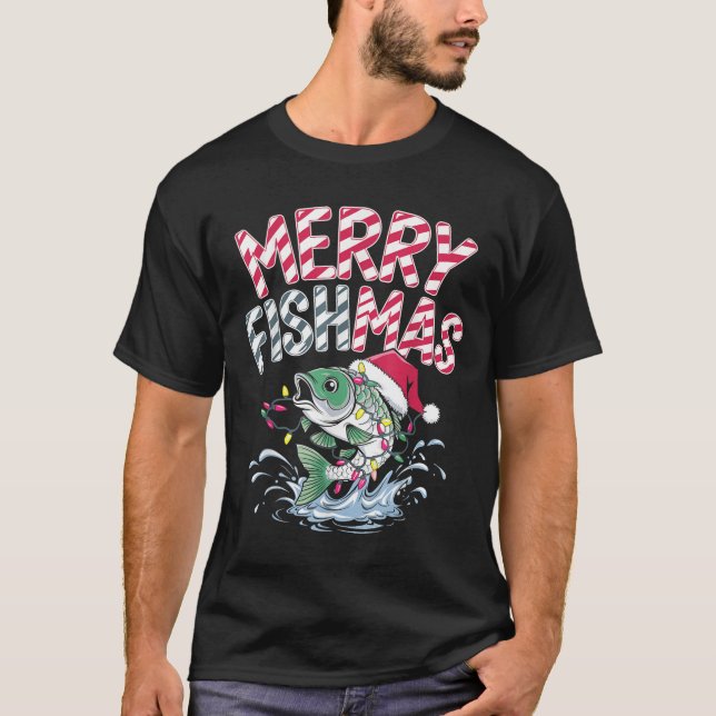 Merry Fishmas Santa Fishing Lovers Funny Fisherman T-Shirt (Front)