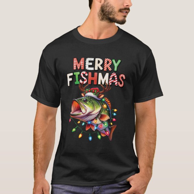 Merry Fishmas Santa Fishing Lovers Funny Fisherman T-Shirt (Front)