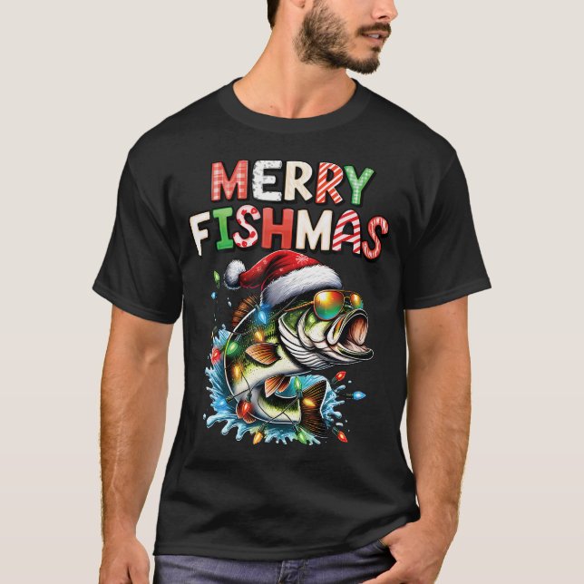 Merry Fishmas Santa Fishing Lovers Funny Fisherman T-Shirt (Front)
