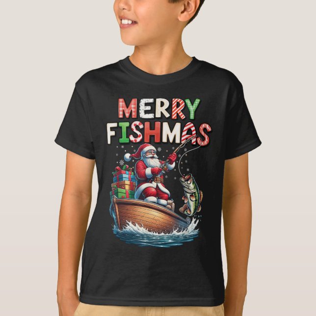 Merry Fishmas Santa Fishing Lovers Funny Fisherman T-Shirt (Front)