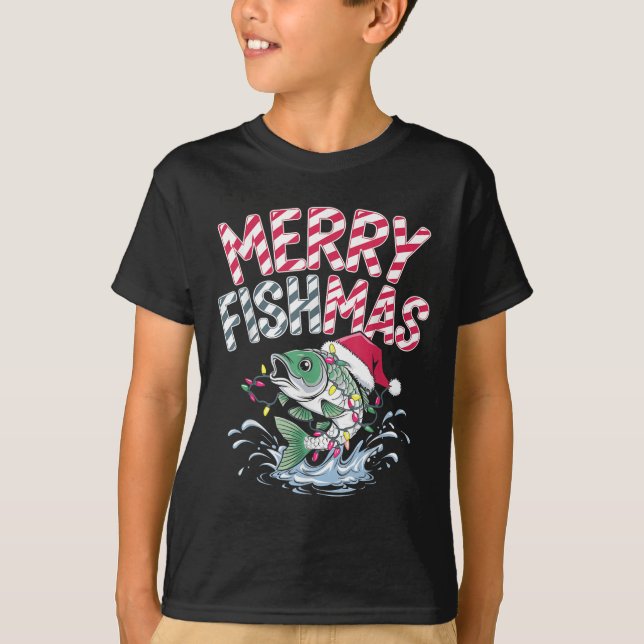 Merry Fishmas Santa Fishing Lovers Funny Fisherman T-Shirt (Front)
