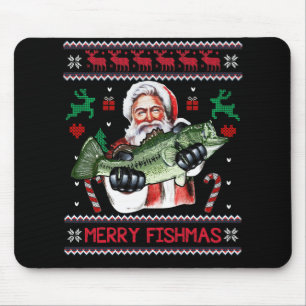 Merry Fishmas Santa Fishing Ugly Christmas Sweater Mouse Mat