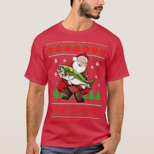 Merry Fishmas Santa Fishing Ugly Christmas T-Shirt