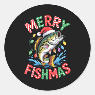 Merry Fishmas Santa Hat B Fishing Christmas Angler Classic Round Sticker