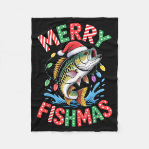 Merry Fishmas Santa Hat B Fishing Christmas Angler Fleece Blanket