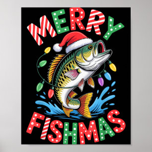 Merry Fishmas Santa Hat B Fishing Christmas Angler Poster