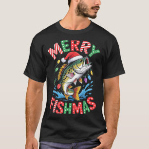Merry Fishmas Santa Hat B Fishing Christmas Angler T-Shirt