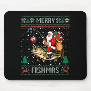 Merry Fishmas Santa Riding B Fish Christmas Ugly S Mouse Mat