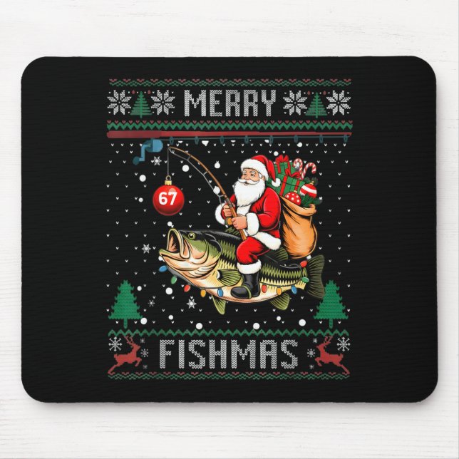 Merry Fishmas Santa Riding B Fish Christmas Ugly S Mouse Mat (Front)