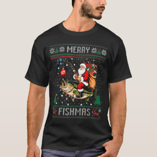 Merry Fishmas Santa Riding B Fish Christmas Ugly S T-Shirt