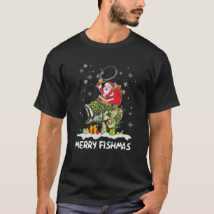 Merry Fishmas Santa Riding Fish Christmas Lights F T-Shirt