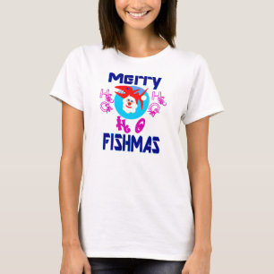 ♫♥Merry FishMas-SantaFish Funny Long Sleeve Tee ♥♪