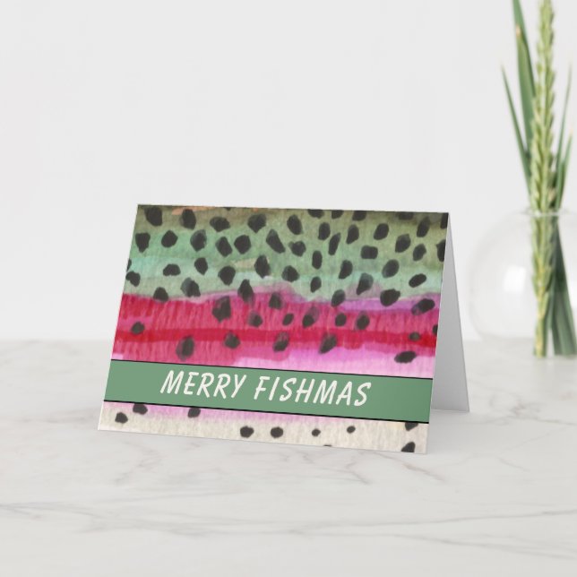 Merry Fishmas Trout Fisherman's Holiday Card (Front)