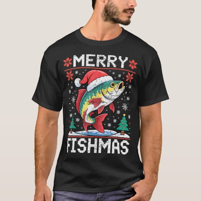 Merry Fishmas Ugly Christmas Sweater Fishing Lover (Front)