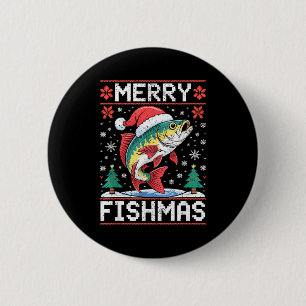 Merry Fishmas Ugly Christmas Sweater Fishing Lover 6 Cm Round Badge
