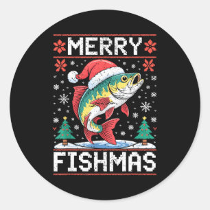 Merry Fishmas Ugly Christmas Sweater Fishing Lover Classic Round Sticker