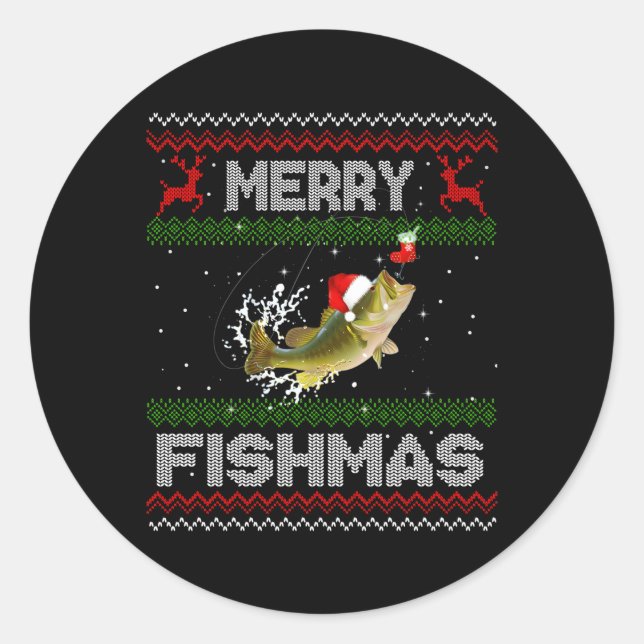 Merry Fishmas Ugly Fishing Bass Fish Classic Round Sticker (Front)
