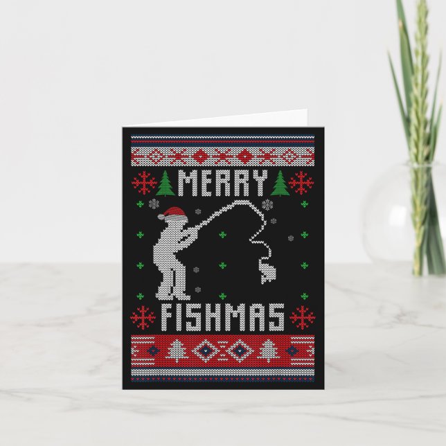 Merry Fishmas Ugly Sweater Ugly Fishing Christmas  Card (Front)