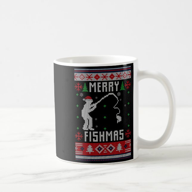Merry Fishmas Ugly Sweater Ugly Fishing Christmas  Coffee Mug (Right)