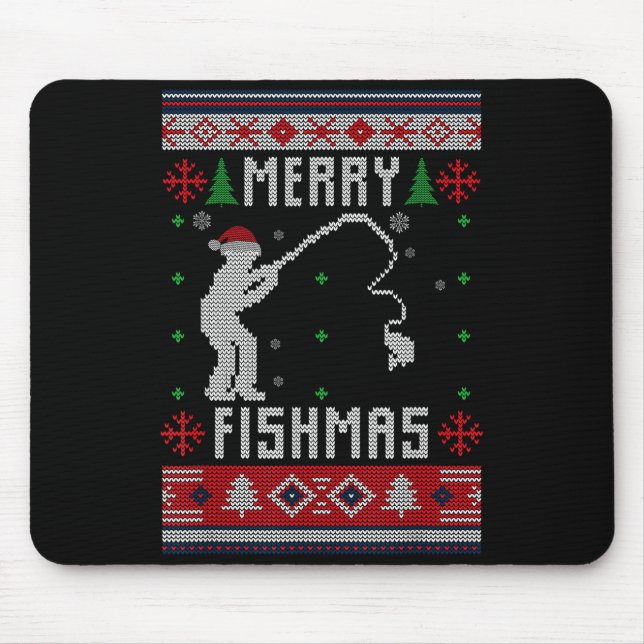 Merry Fishmas Ugly Sweater Ugly Fishing Christmas  Mouse Mat (Front)