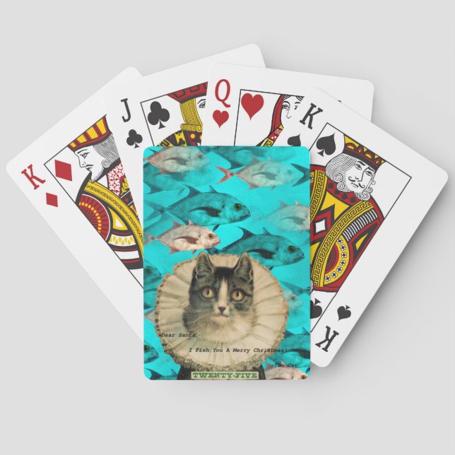 Merry Fishmas, Vintage Cat Christmas Humour Playing Cards (Back)