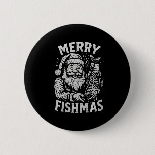 Merry Fishmas Vintage Santa Fishing Christmas Prem 6 Cm Round Badge