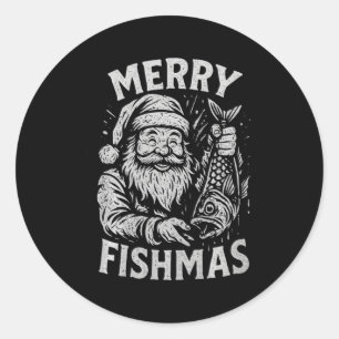 Merry Fishmas Vintage Santa Fishing Christmas Prem Classic Round Sticker