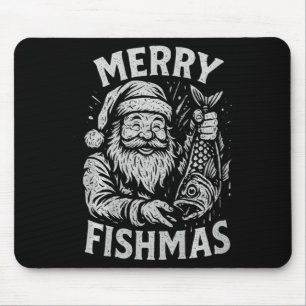Merry Fishmas Vintage Santa Fishing Christmas Prem Mouse Mat
