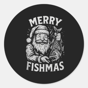 Merry Fishmas Vintage Santa Fishing Christmas Tank Classic Round Sticker