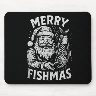 Merry Fishmas Vintage Santa Fishing Christmas Tank Mouse Mat