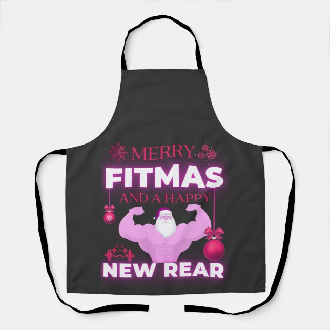 Merry Fitmas And A Happy New Rear Awesome Santa  Apron (Front)