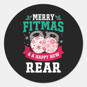 Merry Fitmas And A Happy New Rear Funny Fitness Pa Classic Round Sticker