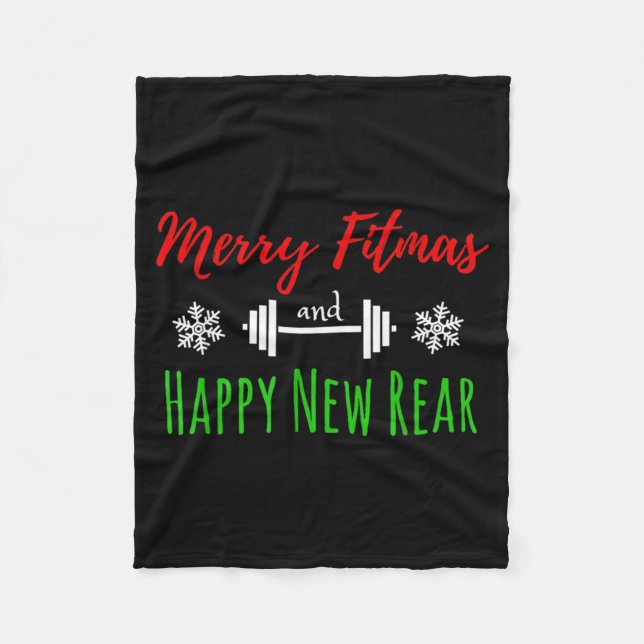 Merry Fitmas And Happy New Rear Fitness Funny  Fleece Blanket (Front)
